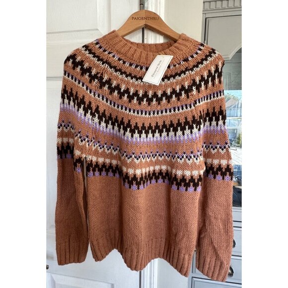 Love Tree Women's M Fair Isle Brown Crewneck Sweater NEW - Picture 1 of 5